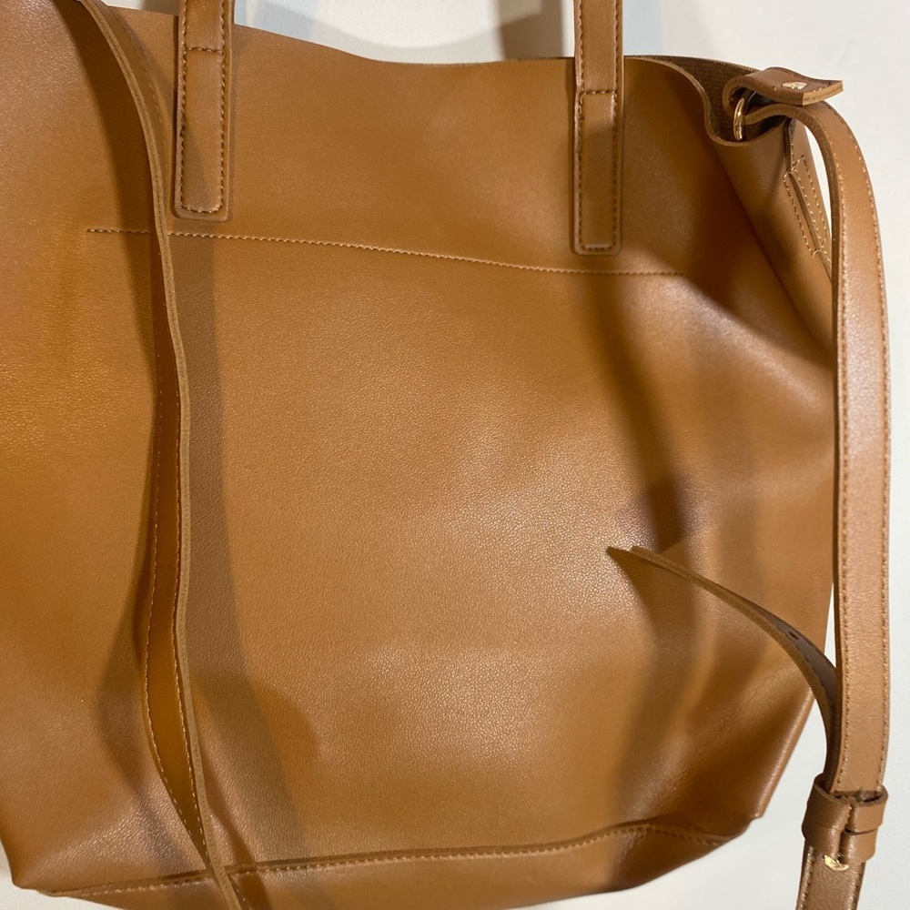 Women’s Tan Leather Tote Bag with Front Pocket - Picture 10 of 12